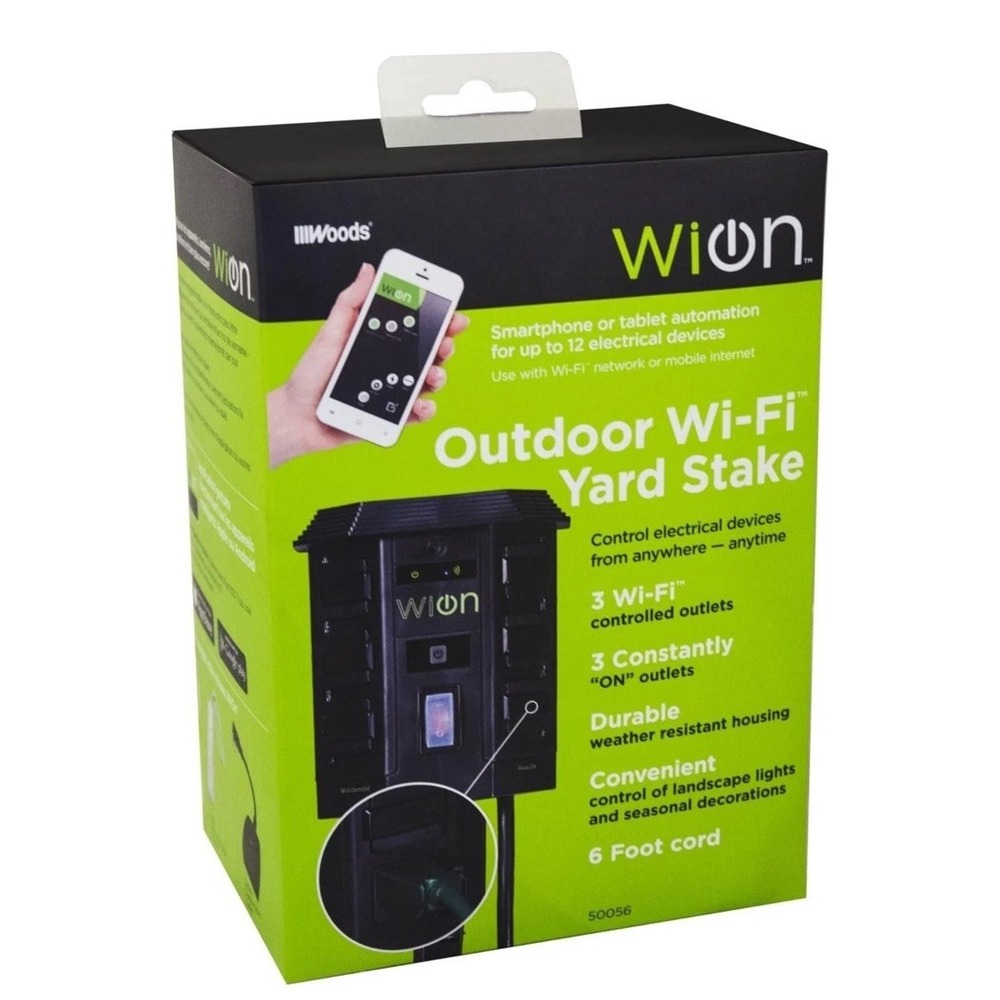 WiOn 50056 Indoor / Outdoor Wi-Fi Combo‎ Plug-In Yard Stake 3 Outlets